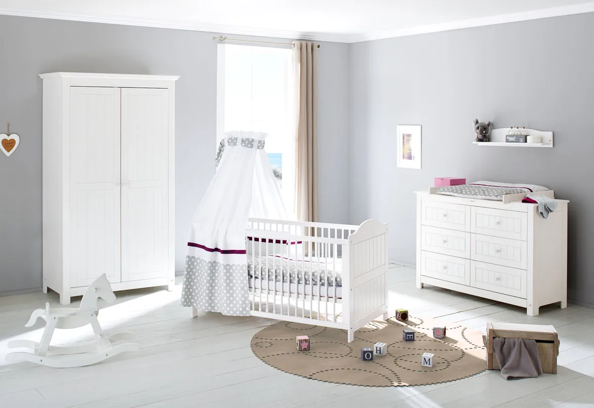 Pinolino Nursery 'Nina' extra wide3-part: cot bed, extra wide changing unit, two-door wardrobe - image 1